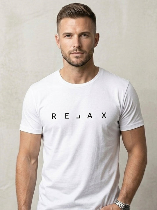 Relax Minimal Typography White T-Shirt for Men