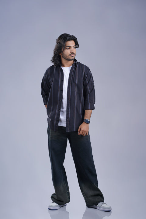 Men’s Dark Striped Casual Shirt – Modern Fit