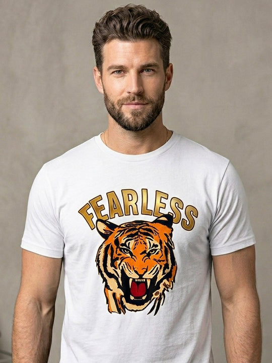 Fearless Tiger Graphic Printed White T-Shirt for Men | Bold Animal Print