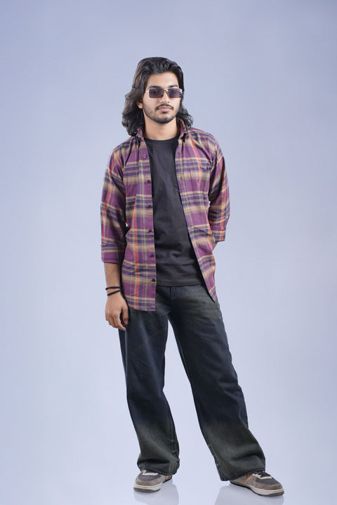 REGULAR FIT HORIZONTAL STRIPED SHIRT - PURPLE