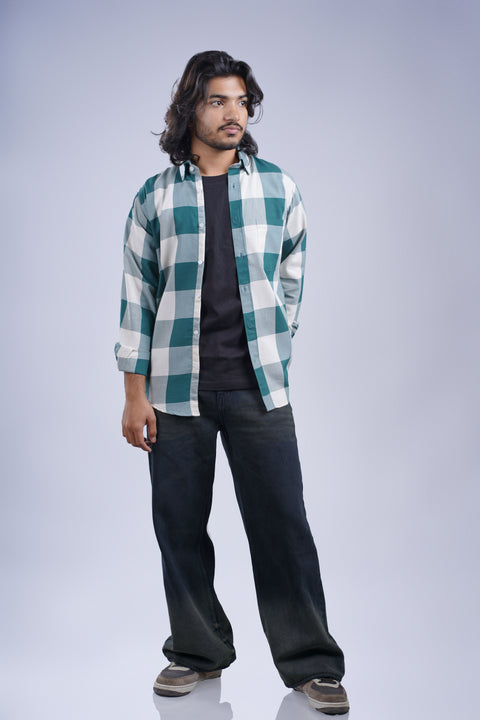 Men’s Green Checked Casual Shirt – Relaxed Fit