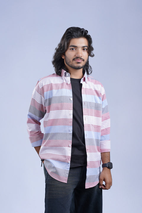 Men’s Pink Striped Casual Shirt – Relaxed Fit