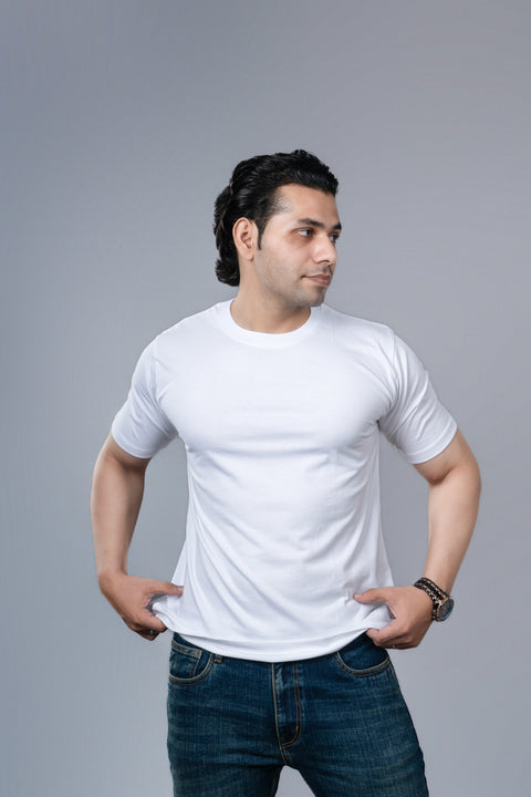 DAKE Men's Classic White Cotton T-Shirt