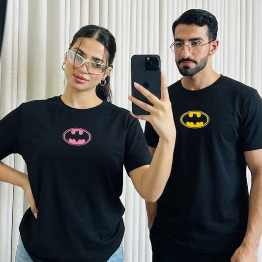 Batman Couple T-Shirt | Matching Superhero Couple Tee | Premium 190 GSM Cotton | Dakestore