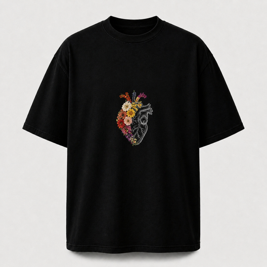 Blooming Heart Oversized T-Shirt – Premium Minimal Chest Print