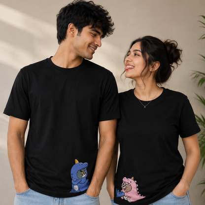 Dino Love Couple Graphic T-Shirt – Cute Matching Cotton Tee