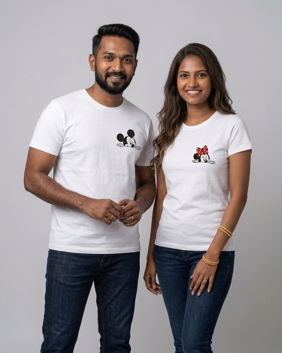 Mickey & Minnie Peeking Couple T-Shirt Set