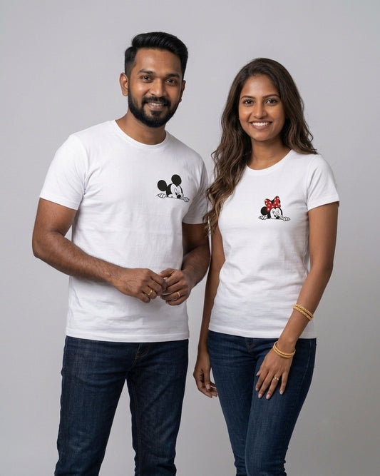 Mickey & Minnie Peeking Couple T-Shirt Set