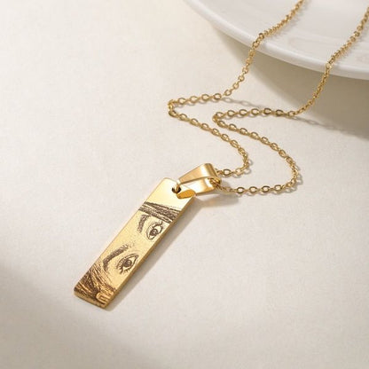 Personalized Eyes Engraved Bar Pendant Necklace