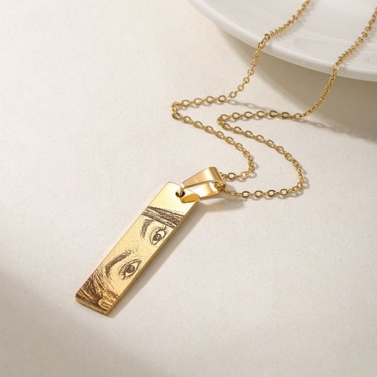 Personalized Eyes Engraved Bar Pendant Necklace